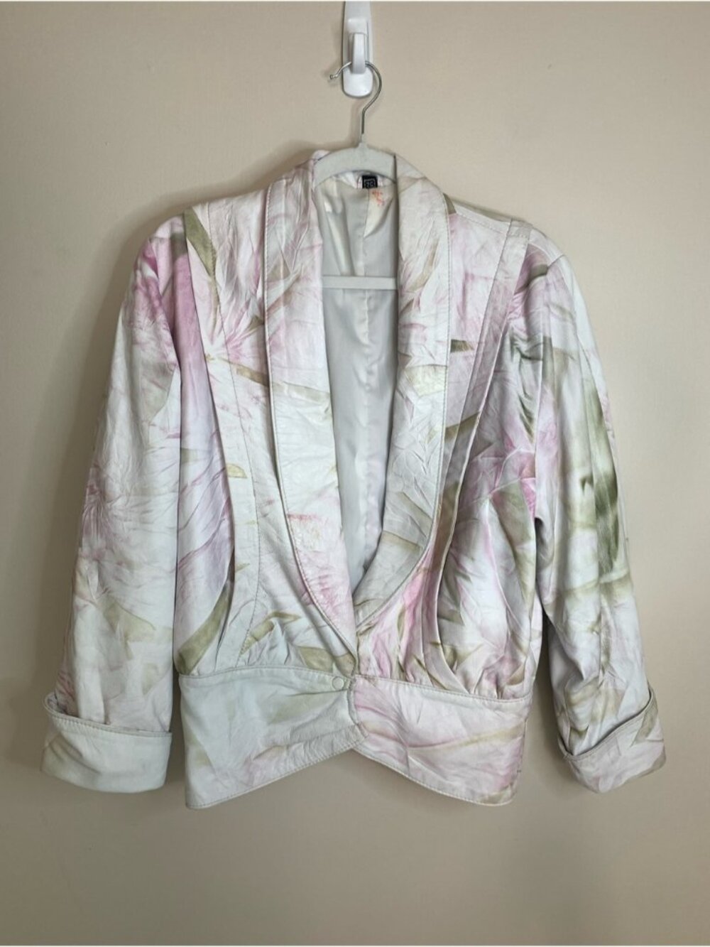 Vintage Pastel Watercolour Light Pink & White Floral Leather Jacket